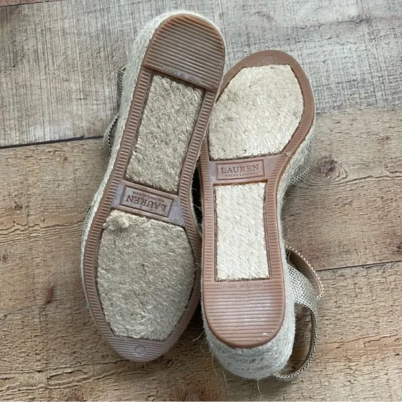 Lauren Ralph Lauren Buckle Tie Wedge Heel Espadrille Shoes Womens Size 7 - Picture 11 of 12